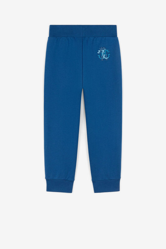 JU Logo-embroidered cotton trousers Blue RJT231-CF050