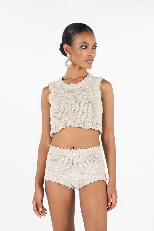 RC Top en Maille Texturée Ivoire Marron clair UWM606-ME005