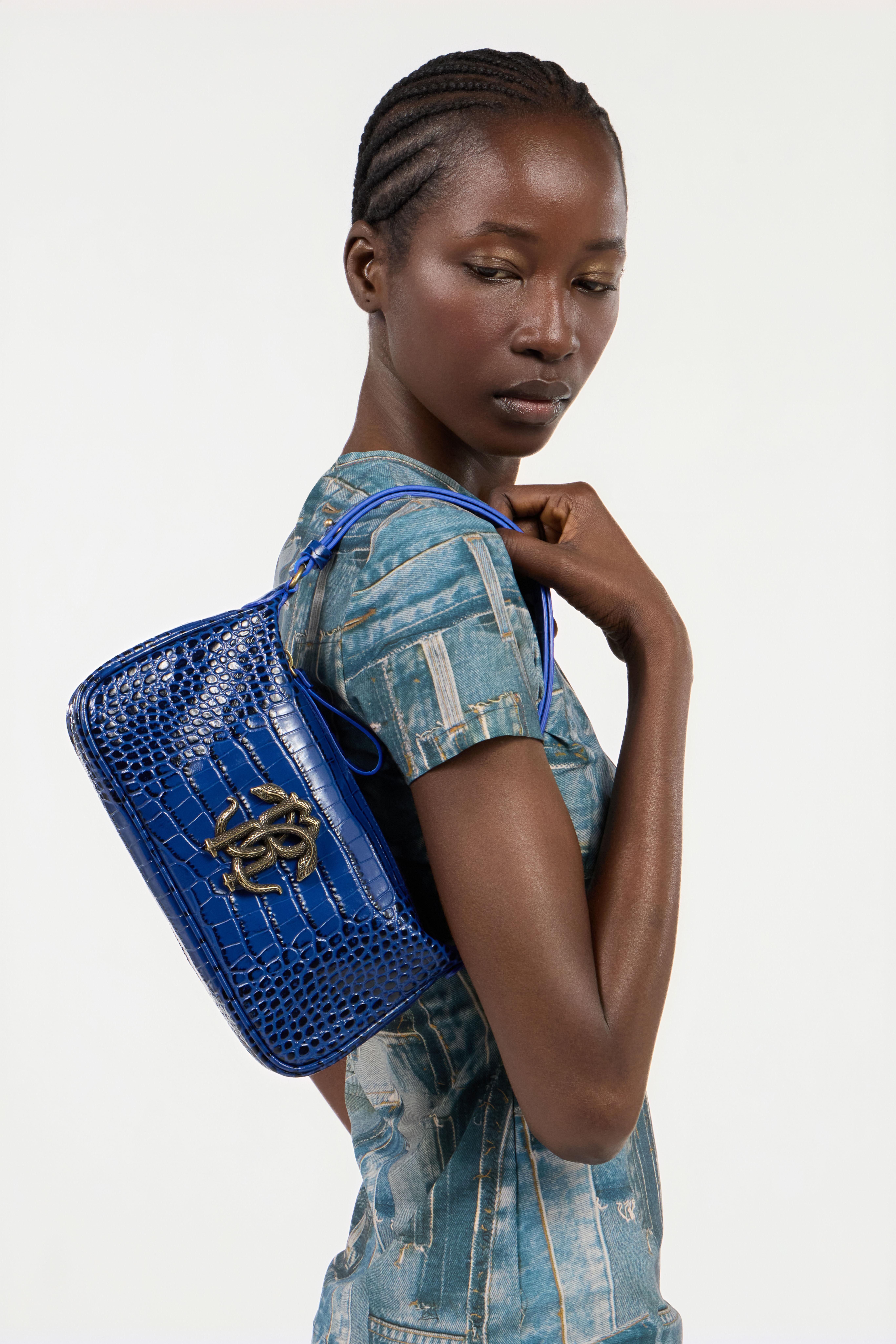 RC Blue Shoulder Bag with Mirror Snake Monogram BLUETTE QOB00B-PZO32
