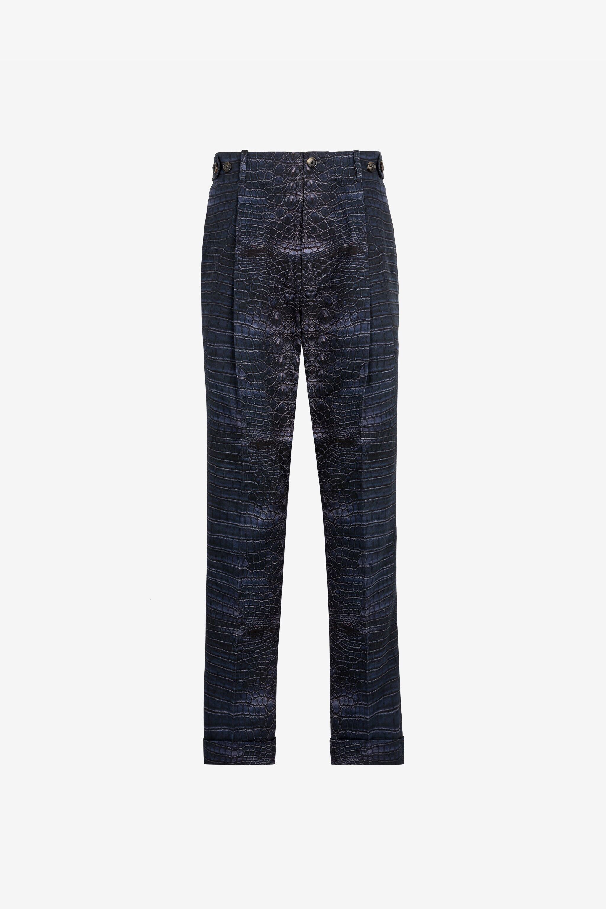RC Snakeskin-effect tailored trousers Dark blue QRT206-1Z011