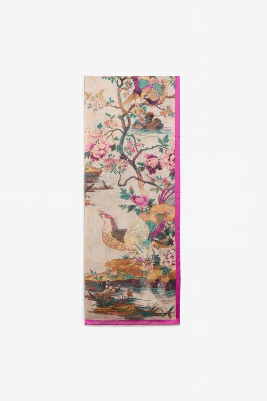 RC Oriental Bird Print Stole BEIGE/MULTICOLOR VKI004-CTP76