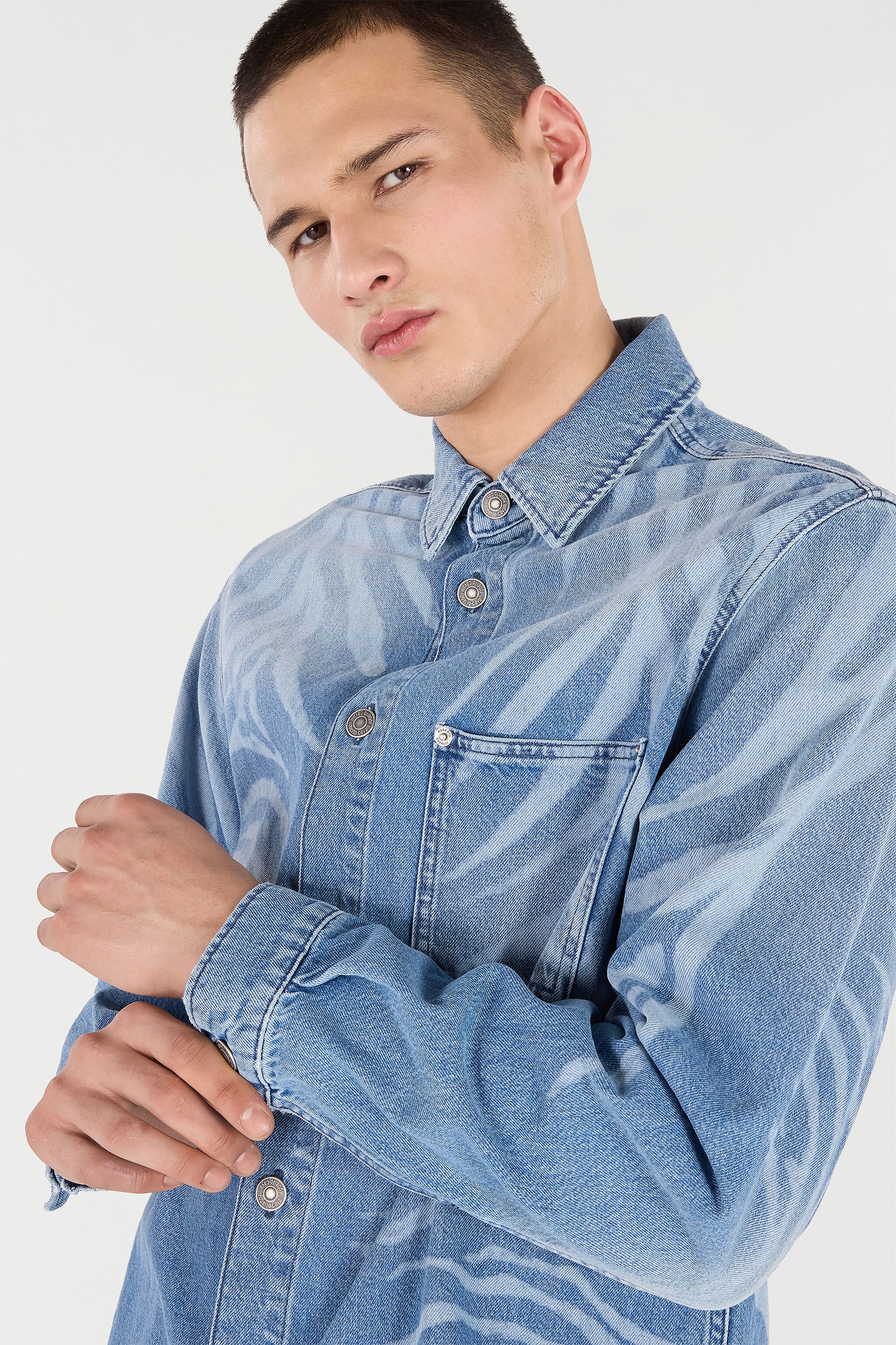 RC Denim Shirt With Tiger Skin Print Light blue URJ775-VMN73