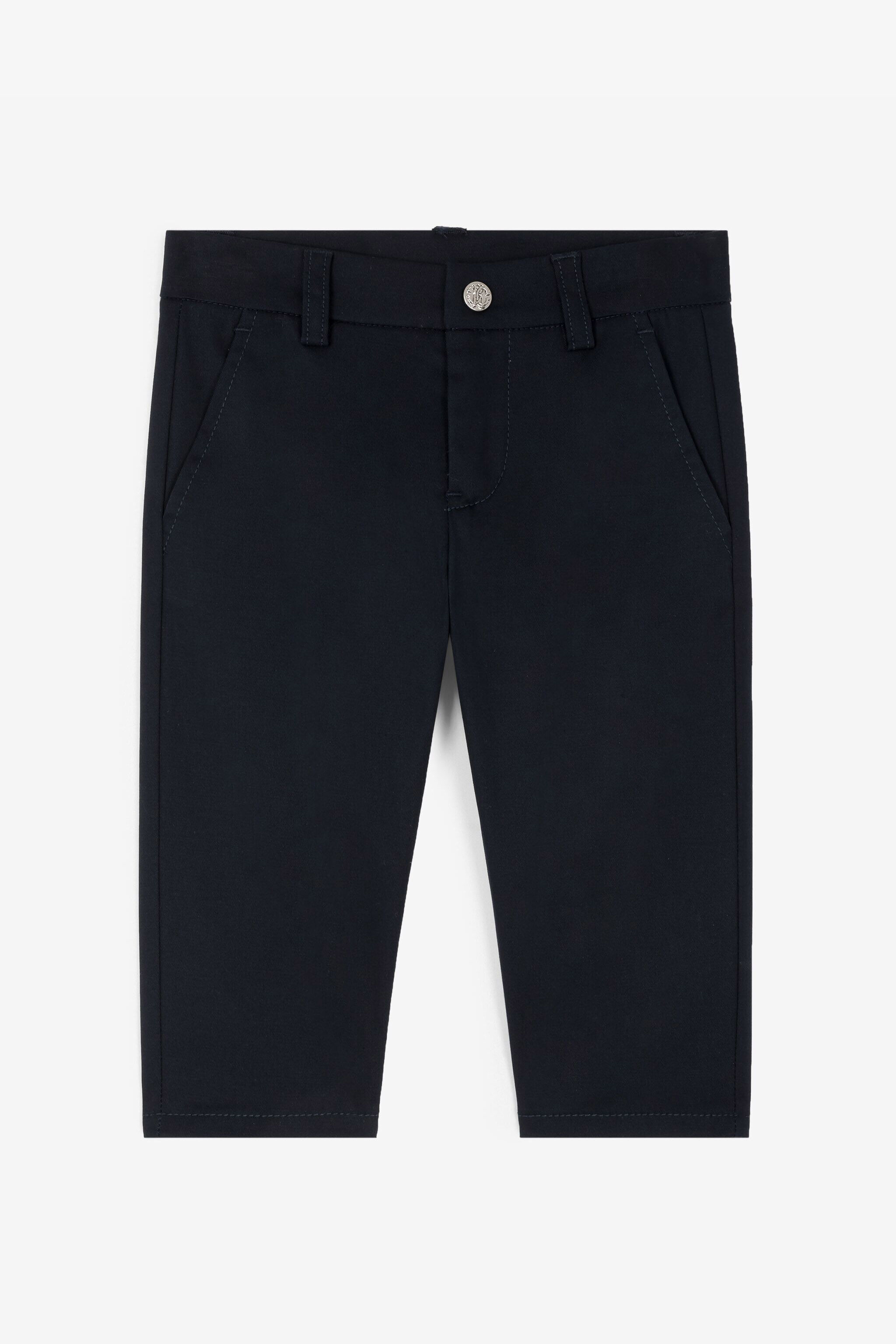 JU RC Monogram-Embroidered Cotton Trousers Dark blue RJT218-CE035
