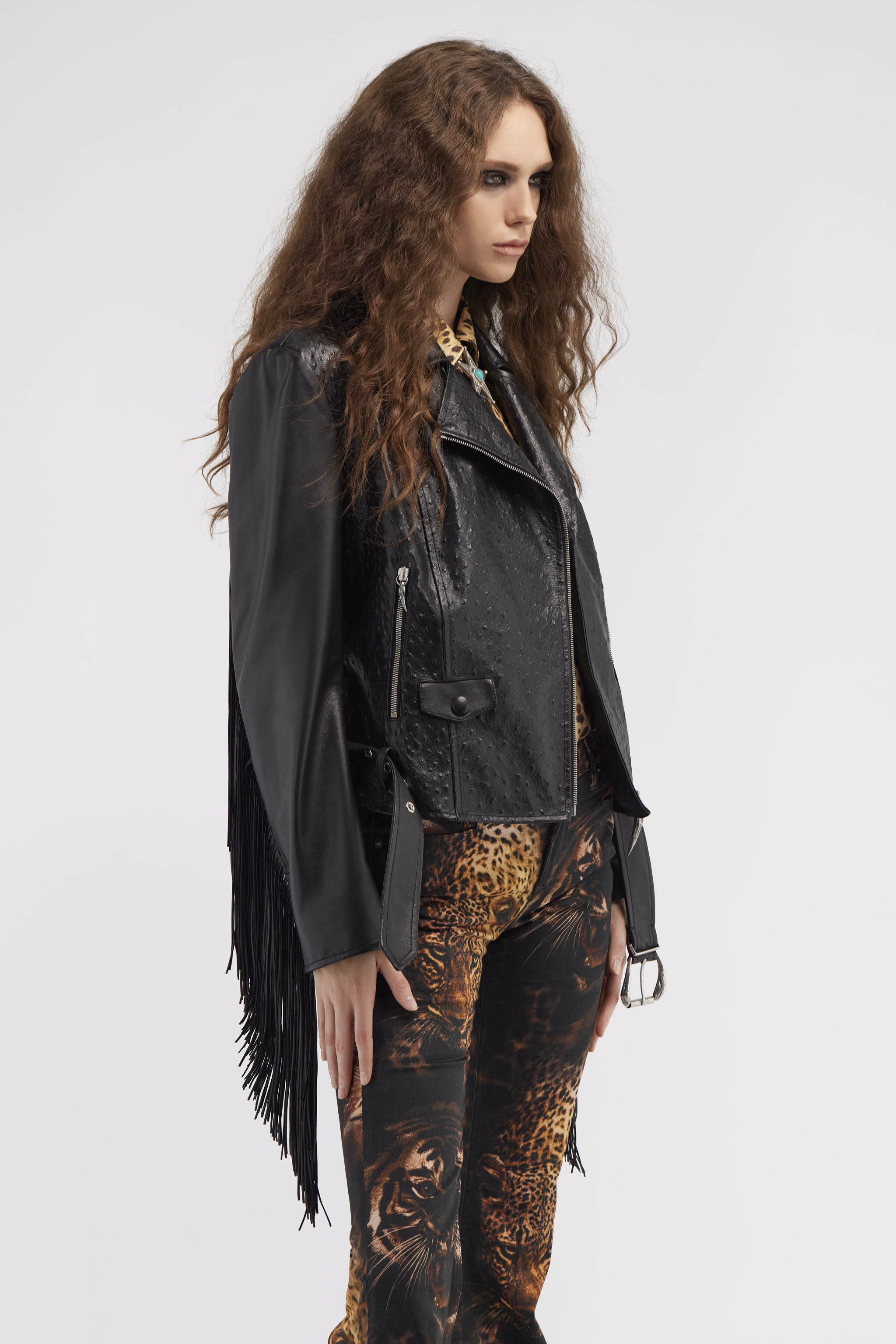 Fringe leather jacket in Black for Women Roberto Cavalli
