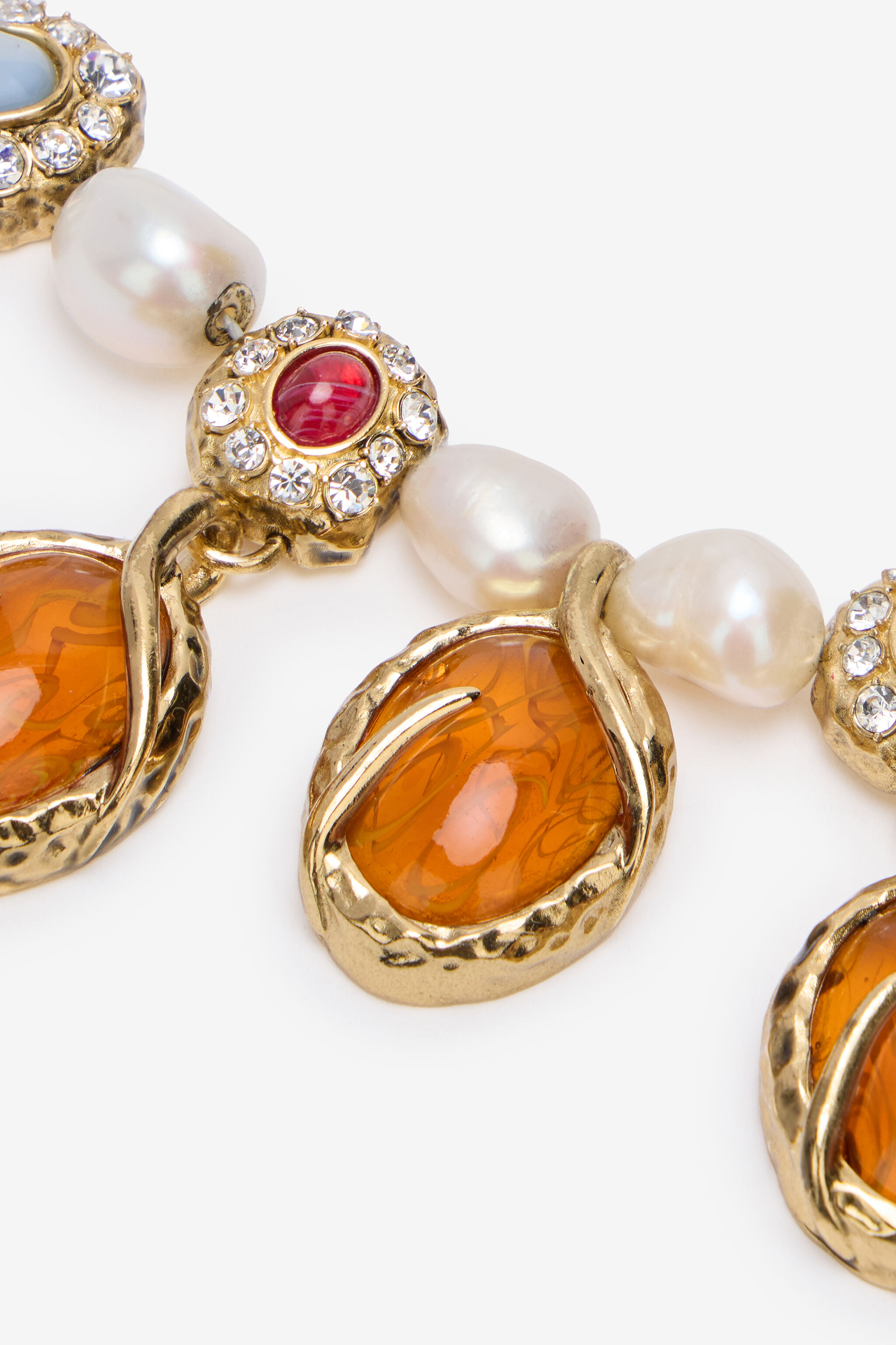 RC Necklace with Pearls and Amber-Effect Stones Gold VKG014-AM081