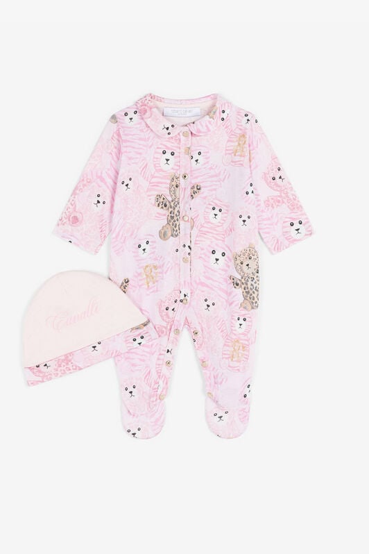 JU Teddy Bear-Print Cotton Babygrow Set Pink RJT831-JFG79