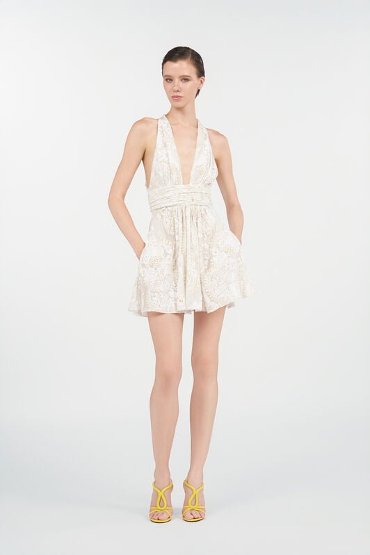 RC Mini-Kleid mit ornamentalem Muster in Weiß WHITE WQT107-SLR36