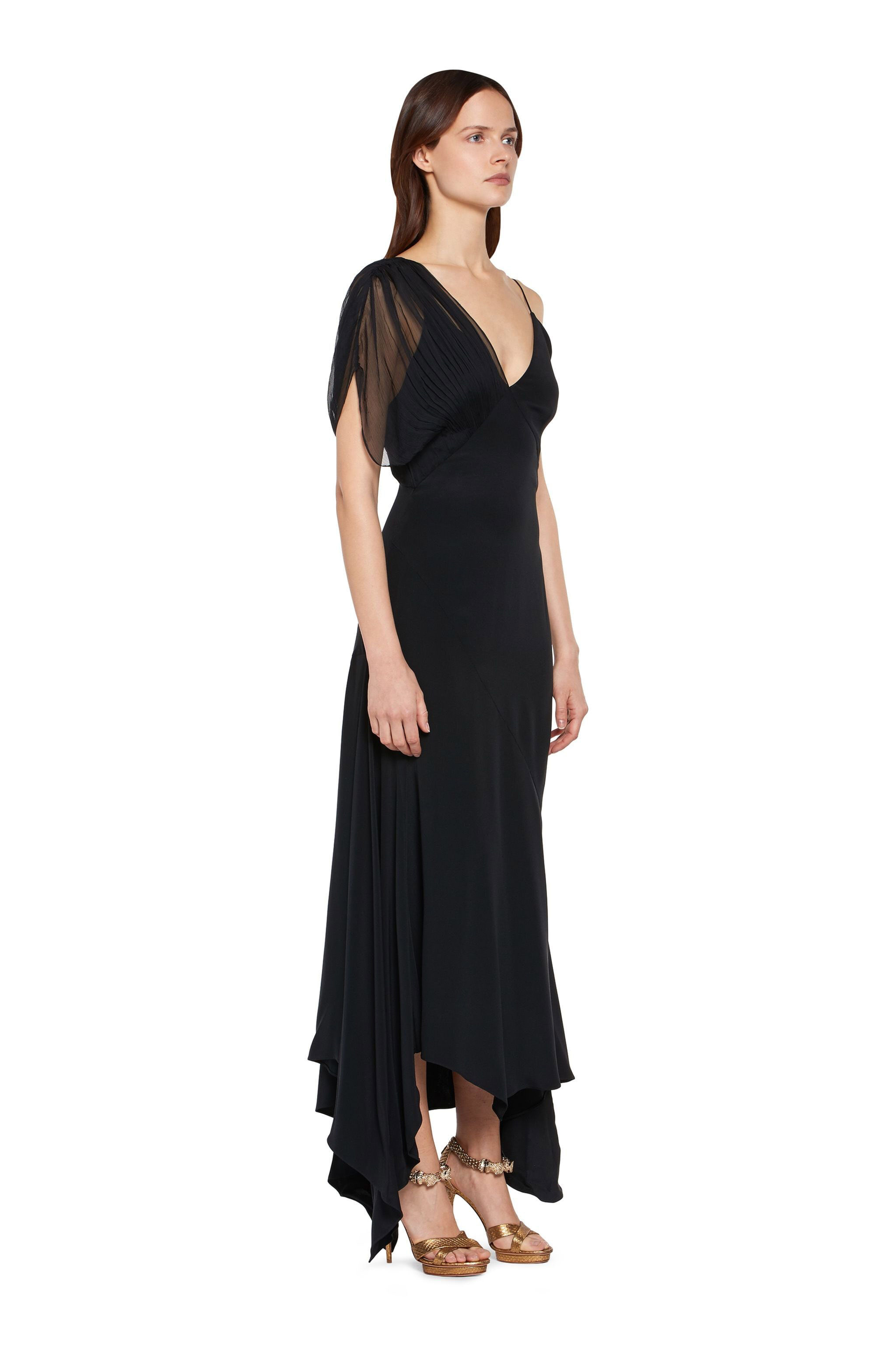 RC Black asymmetric silk cady dress Black HQT113-KU028