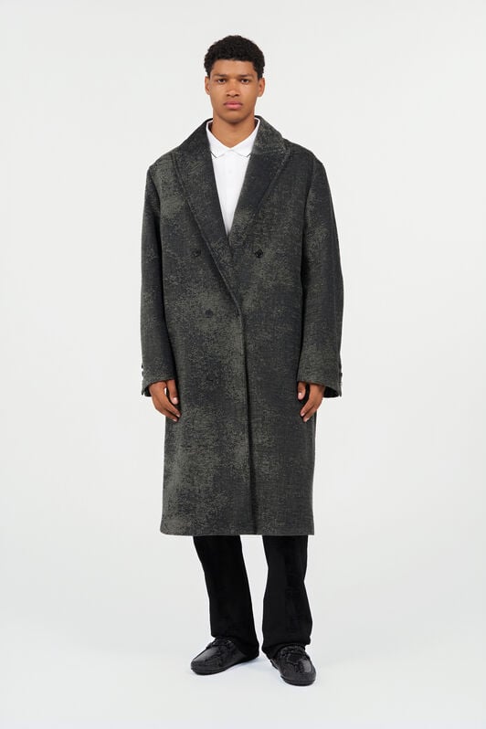 RC Double-Breasted Coat with Distressed Effect BLACK WRT501-FY063