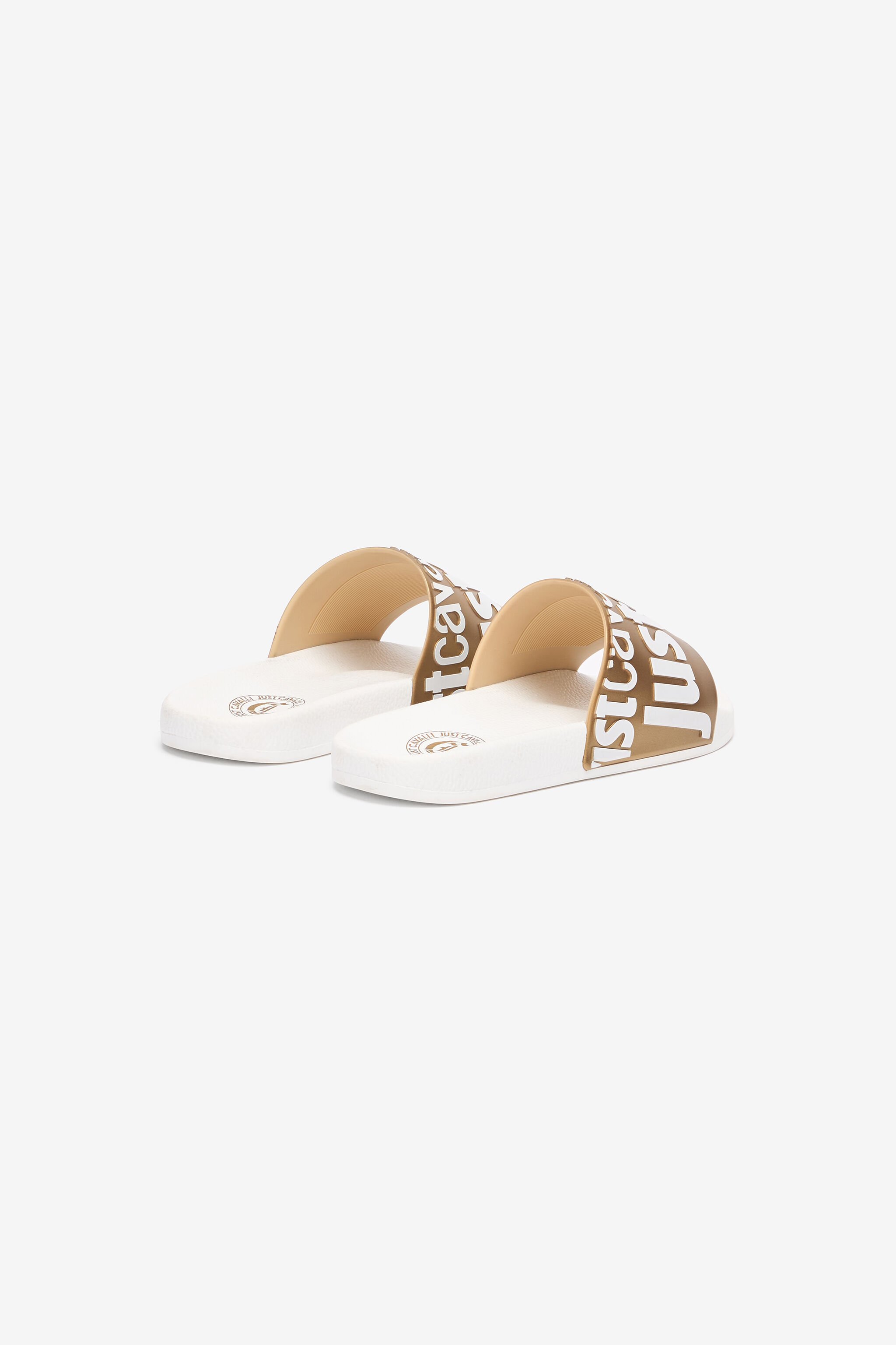 JC Slides Con Lettering E Fascia Dorata Bianco/Oro UFS043-UF365