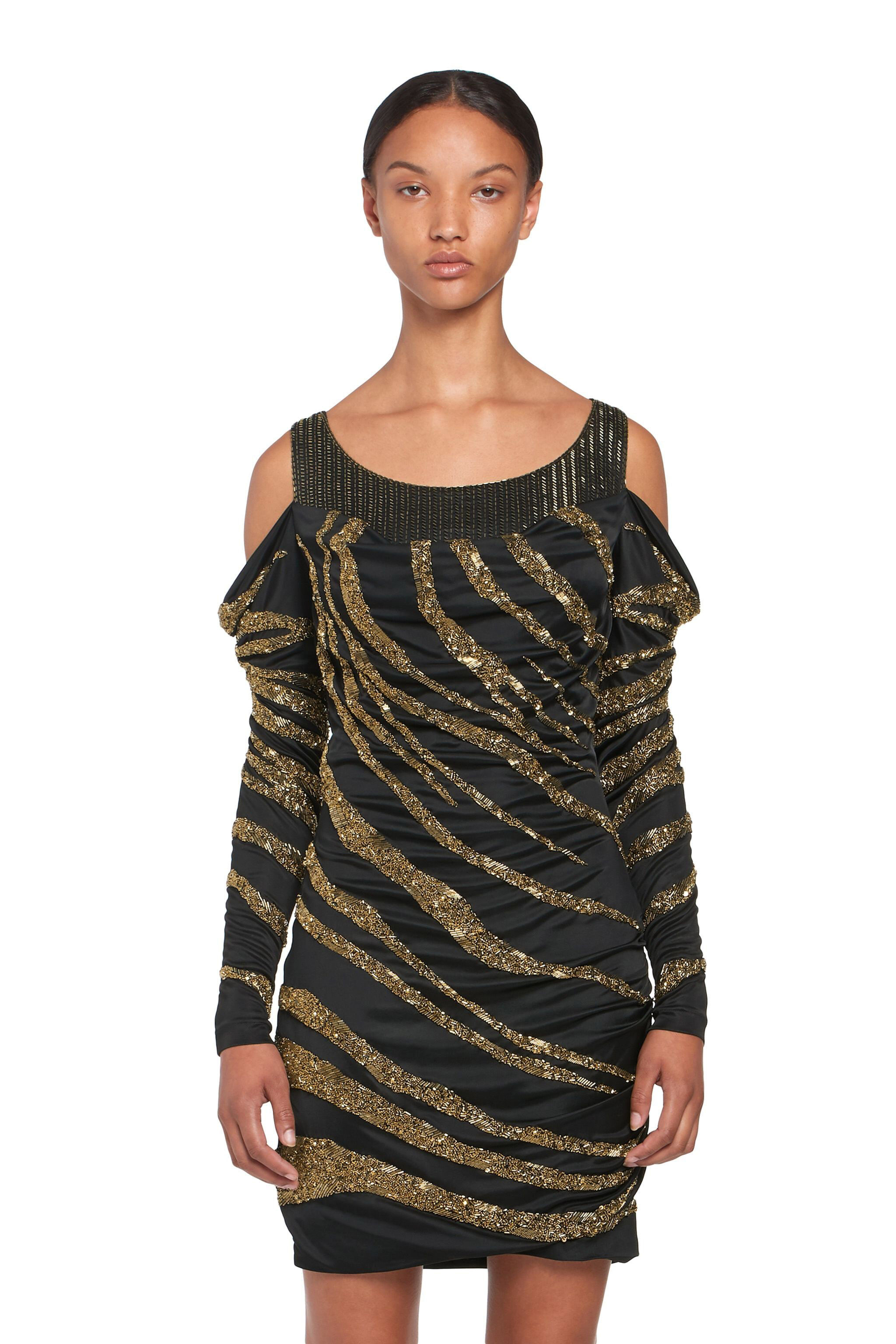 Embellished Cold Shoulder Mini Dress
