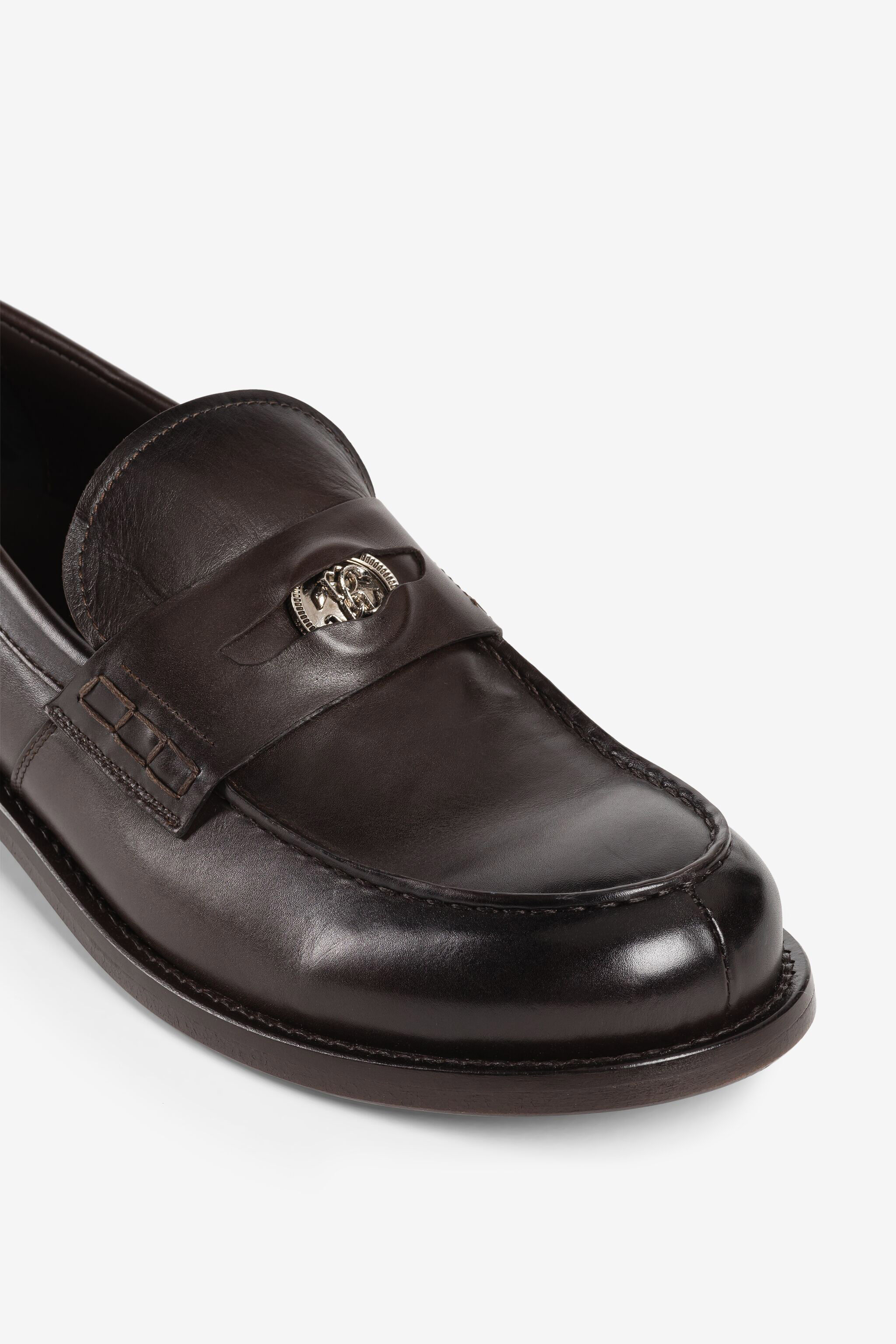RC Logo-plaque leather loafers Dark brown RRS033-PZA84
