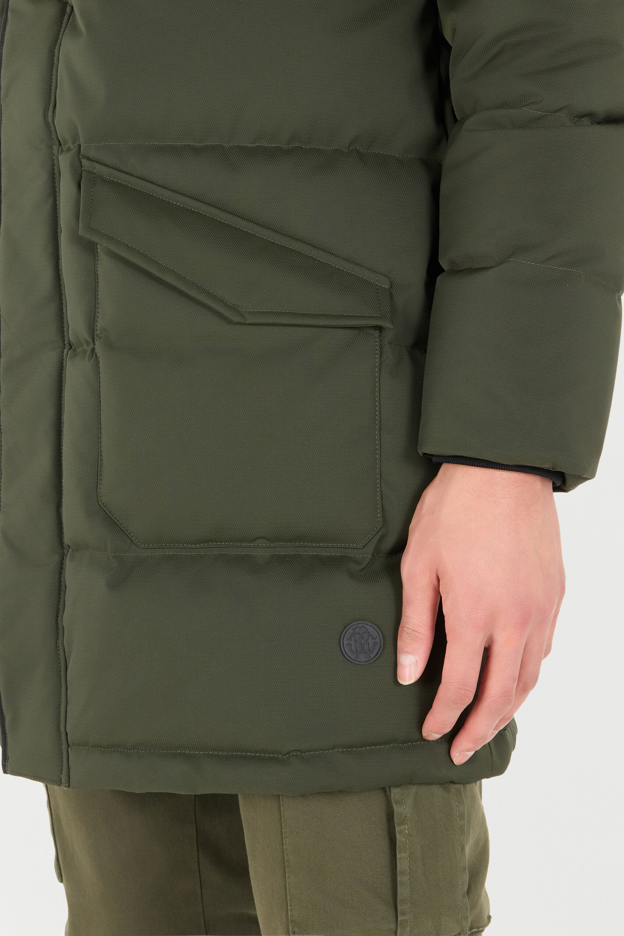 RC Long Quilted Down Jacket with Hood MILITARY GREEN OOT40G-DJ001