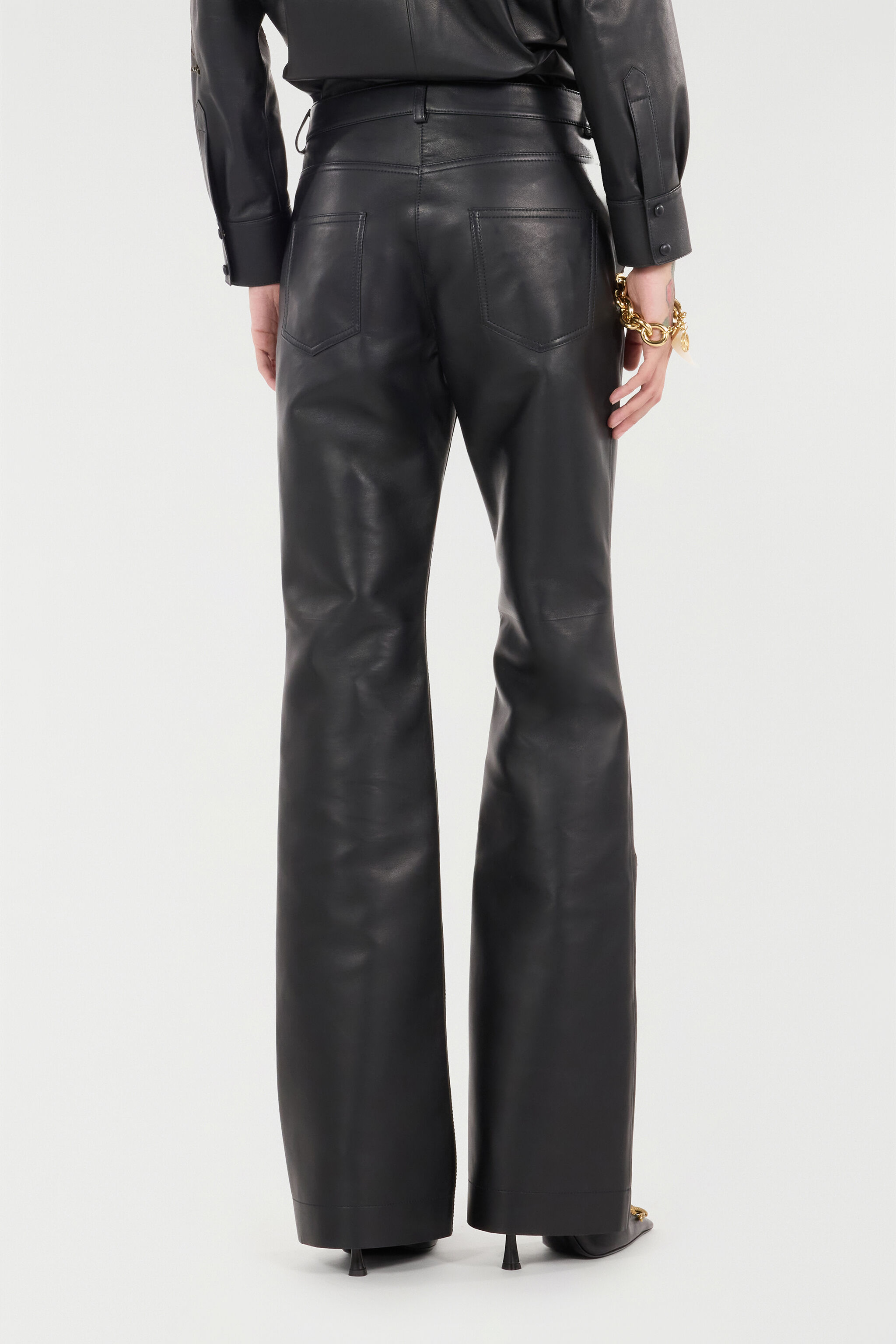 RC Pantaloni In Pelle Con Rose Traforate Nero UKP200-PN106