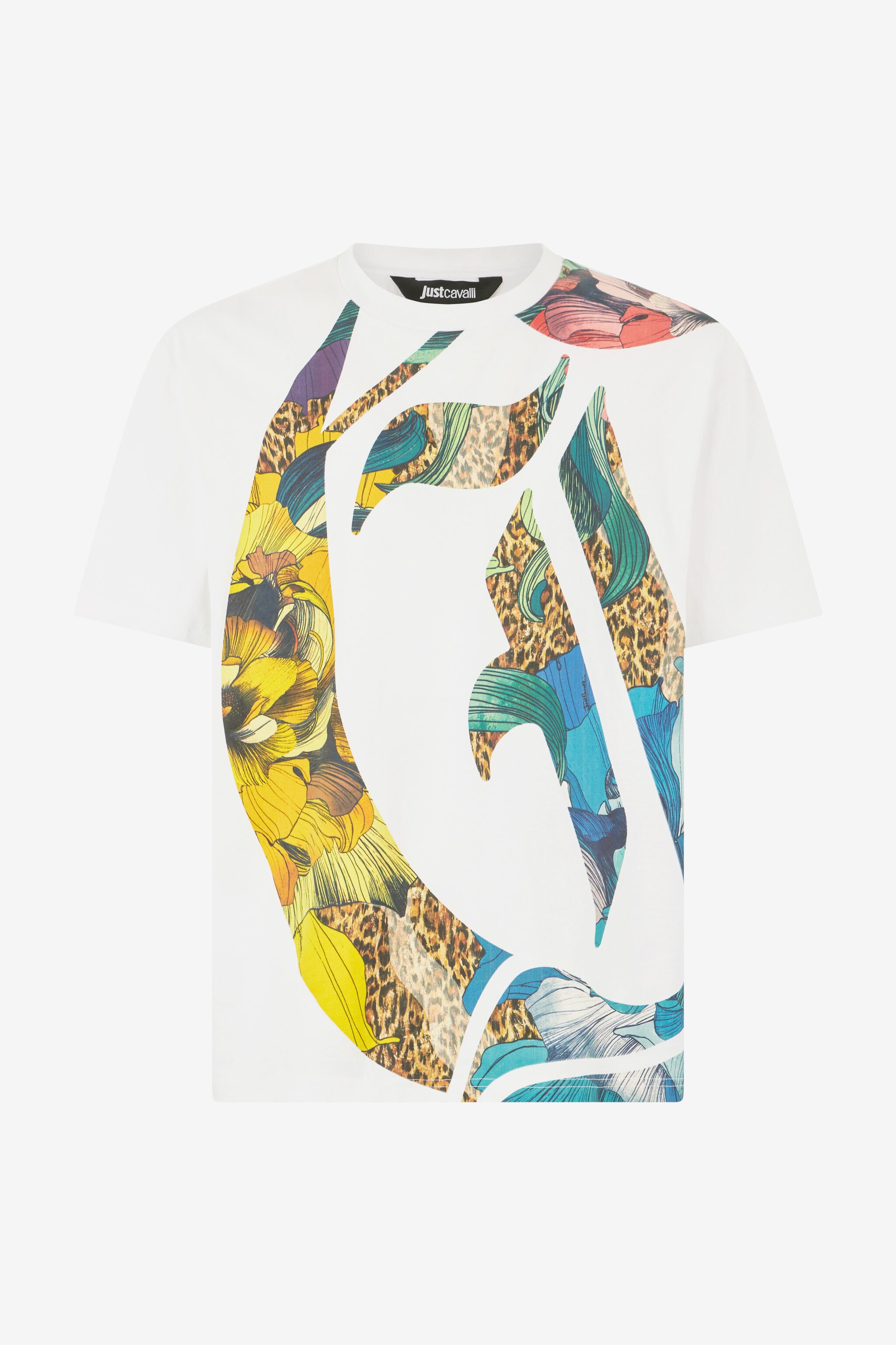 JC T-Shirt With JC Monogram, Jaguar Skin And Floral Print White UFT028-UF048