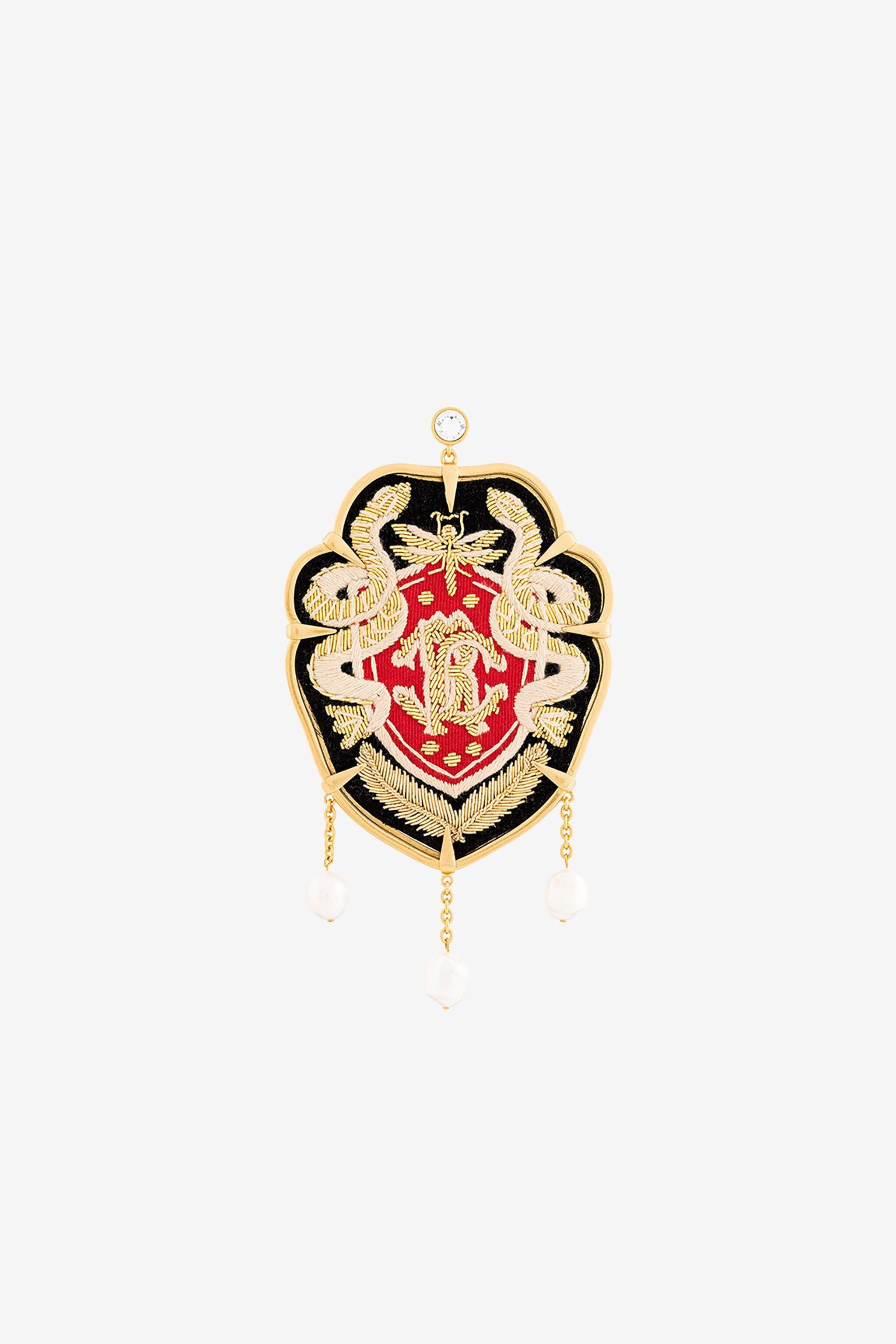 RC RC Monogram Crest Earring ORO/NERO/CRY PKG002-AM053