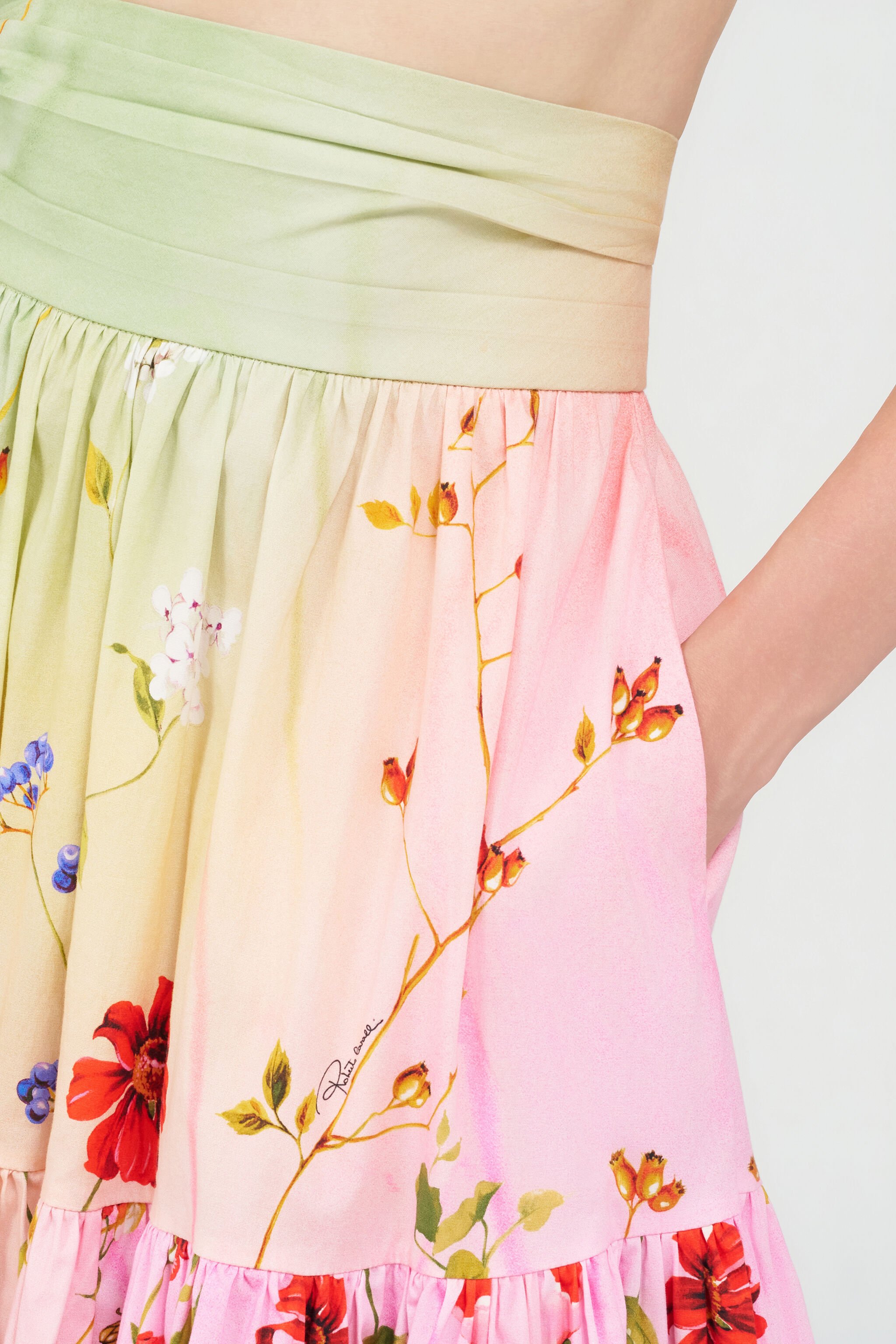 RC Midi Skirt with Miami Flowers Print GREEN/FUCHSIA WQT303-3AR32