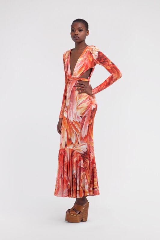 RC Long dress Plumage print RC Long dress Plumage print Orange SWT120-LNL71