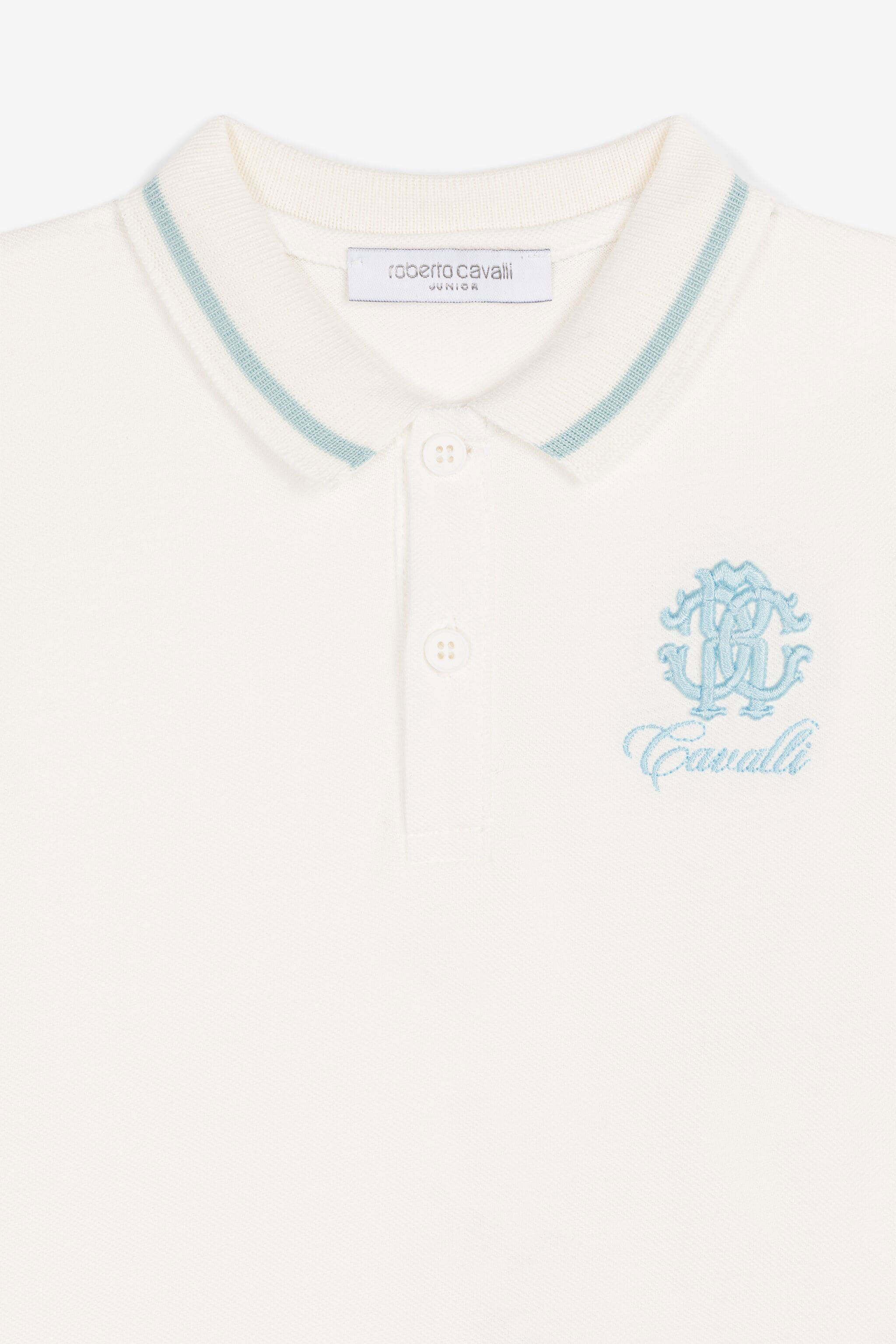 JU Embroidered-monogram cotton polo shirt Milky white QJT662-KB003