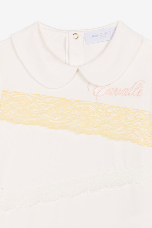 JU Logo-Embroidered Lace-Trimmed Top White OJT611-ISA2J
