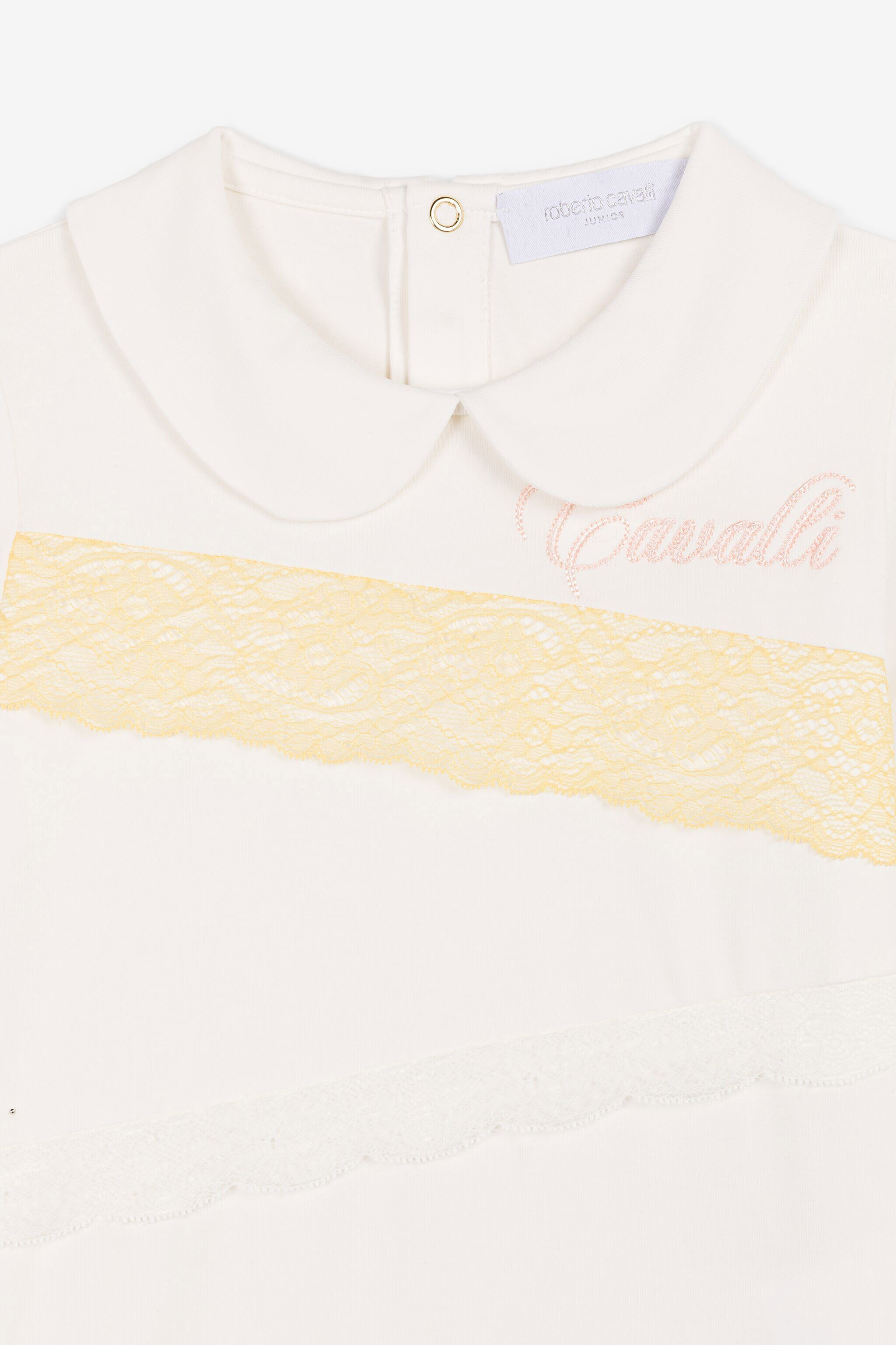 JU Logo-Embroidered Lace-Trimmed Top White OJT611-ISA2J