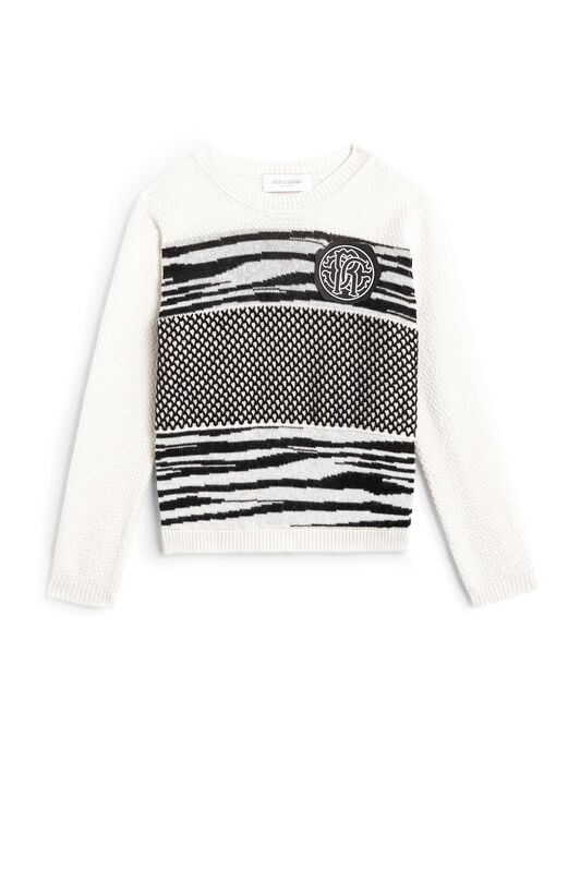 JU Argyle-Pullover mit Zebra-Strick MILKY WHITE/BLACK JJM552-WH003