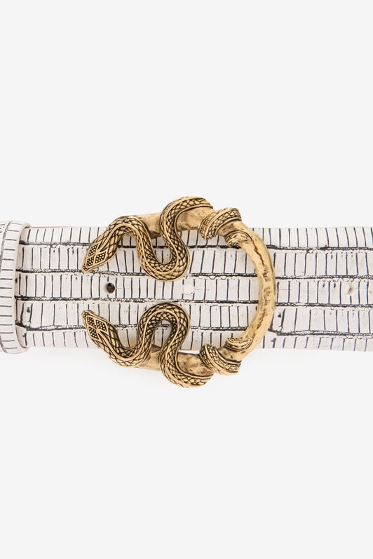 RC White Leather Belt With Snake Buckle BONE WKC001-PZ119