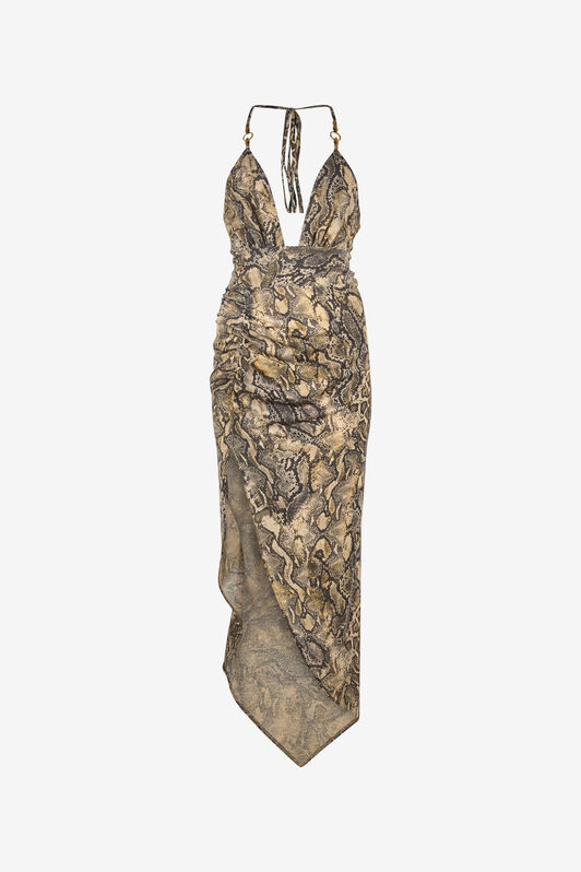 JC Asymmetrical Dress With Python Print Light brown UFT175-UF241