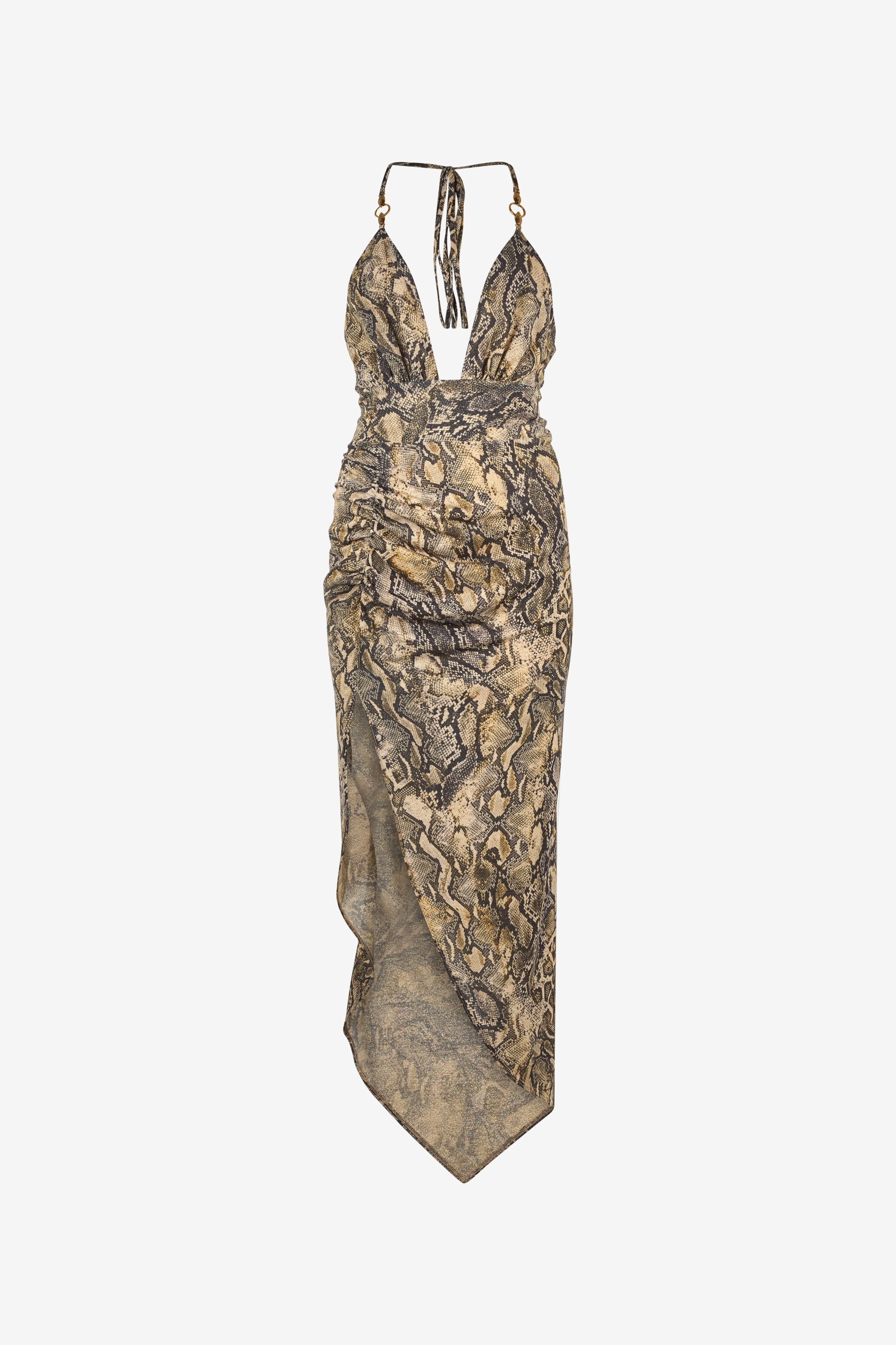 JC Asymmetrical Dress With Python Print Light brown UFT175-UF241