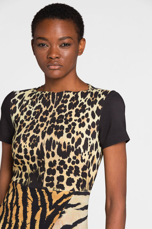RC Animalier-Print Patchwork Dress Light Brown NQT134-ORB79