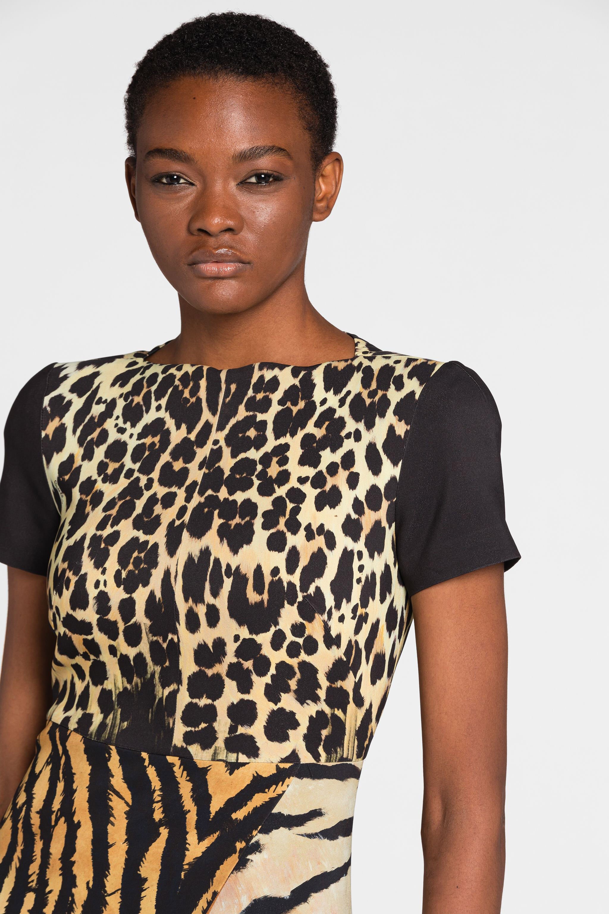 RC Animalier-Print Patchwork Dress Light Brown NQT134-ORB79