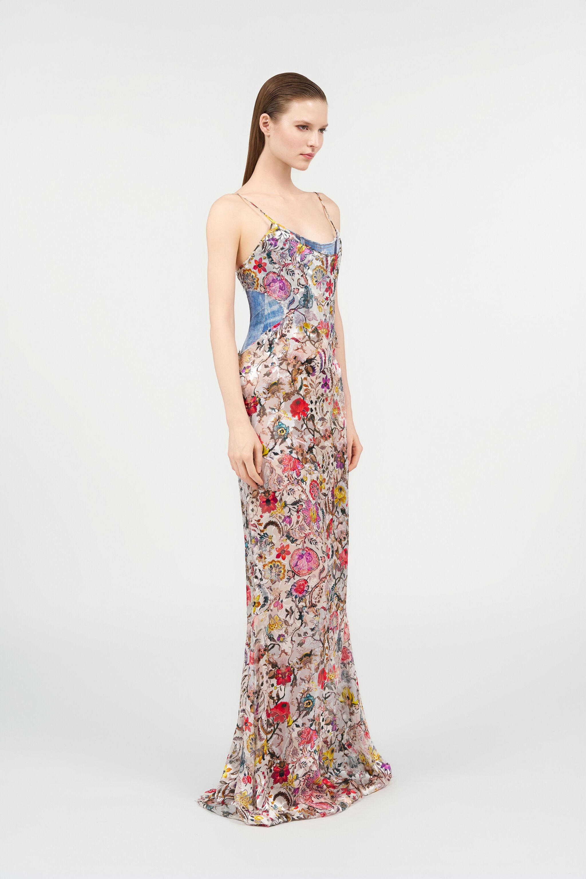 RC AbitoLungo Silk Dress in Florentine Flowers Print BEIGE WQT130-HER29