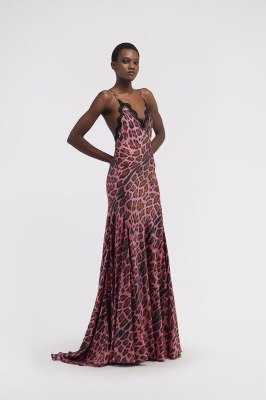 RC Slip dress with Leopard print Fuchsia RWT138-4QI13