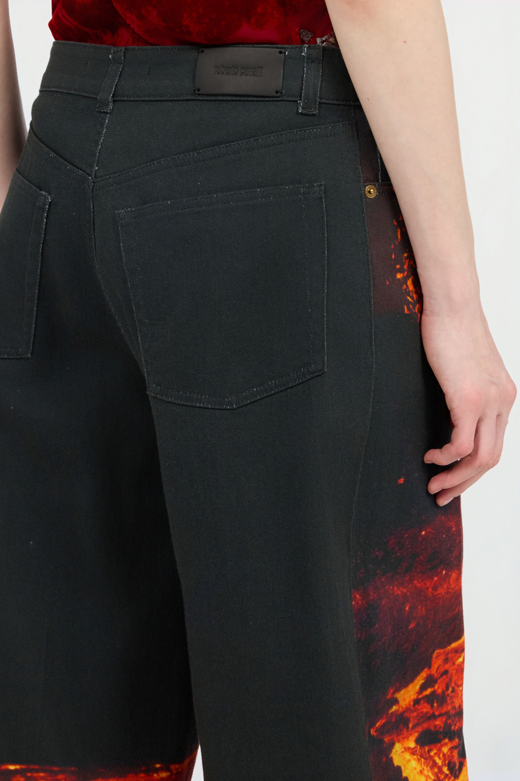 RC Stretch Denim Jeans With Lava Print Black/Orange VWJ207-DAQ76