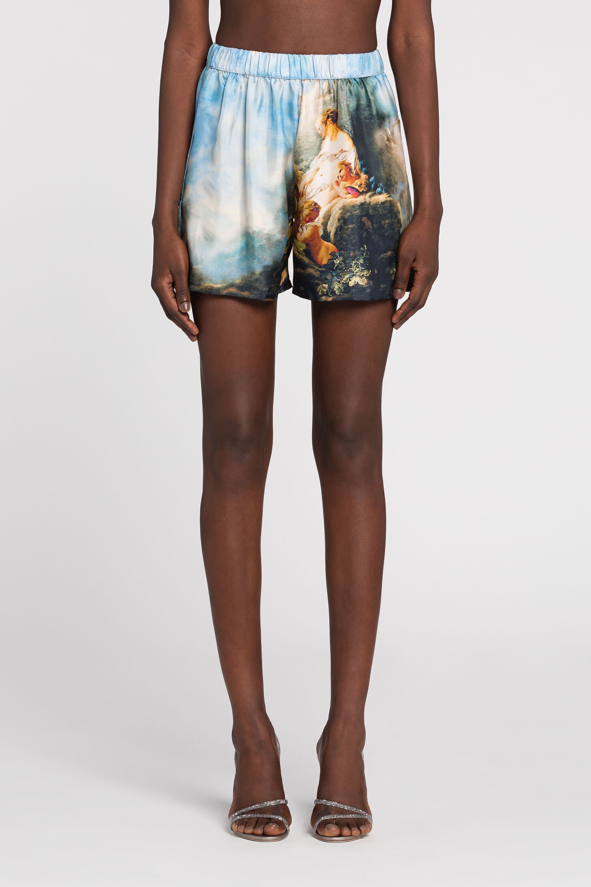 RC Shorts in seta con stampa Azzurro RYT200-4QG38