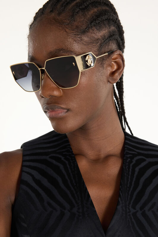 RC Sunglasses with wide shape front, metal fangs embellishment Oro rosa ALD026-ID183