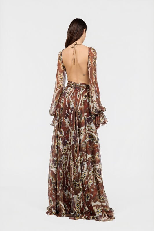 RC Night Butterfly Print Maxi Dress BROWN XQT125-CKT27