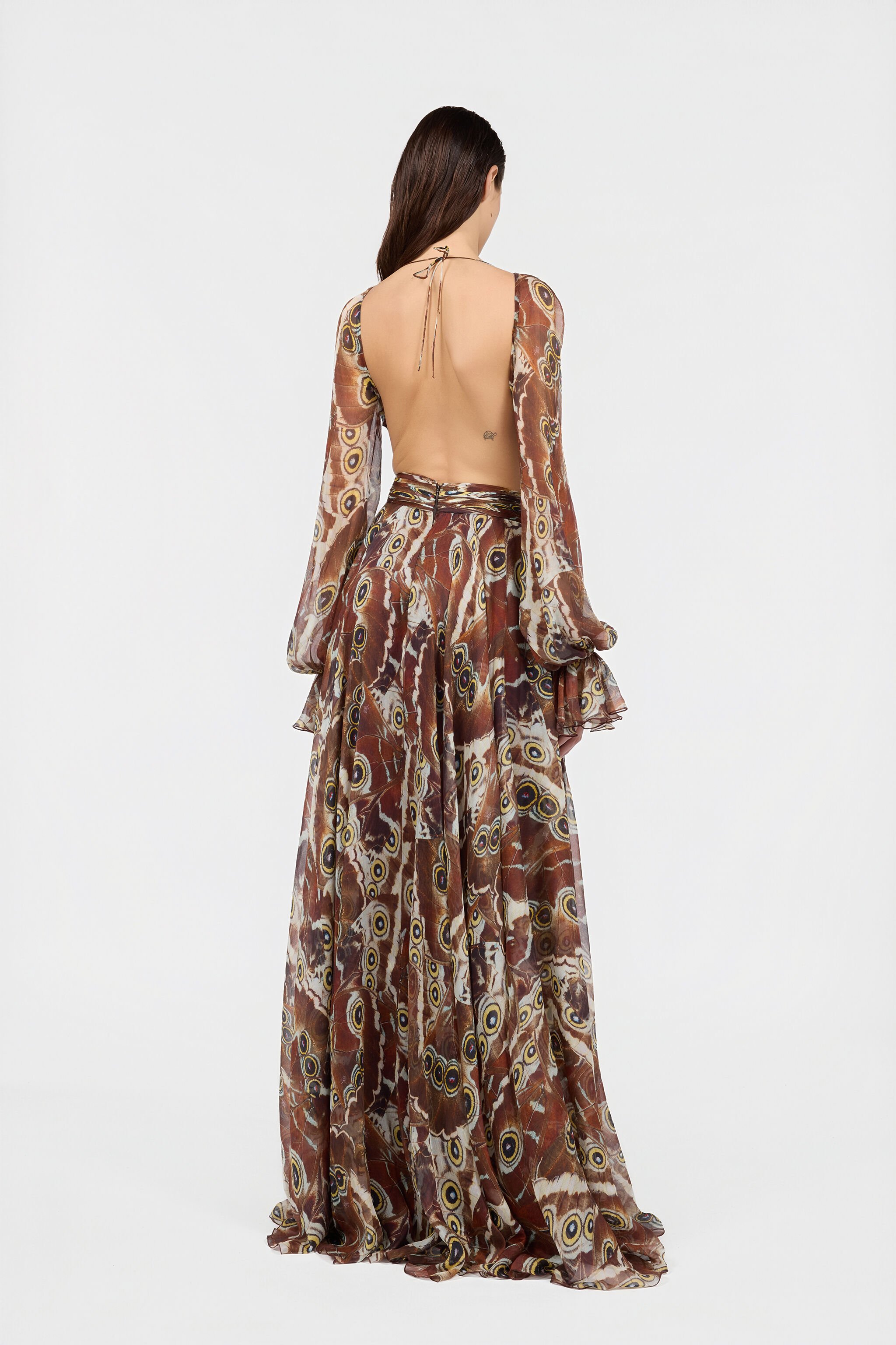 RC Night Butterfly Print Maxi Dress BROWN XQT125-CKT27