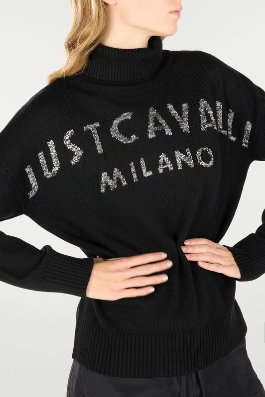 JC Sweater With High Collar And Lettering Black TFM019-TF144