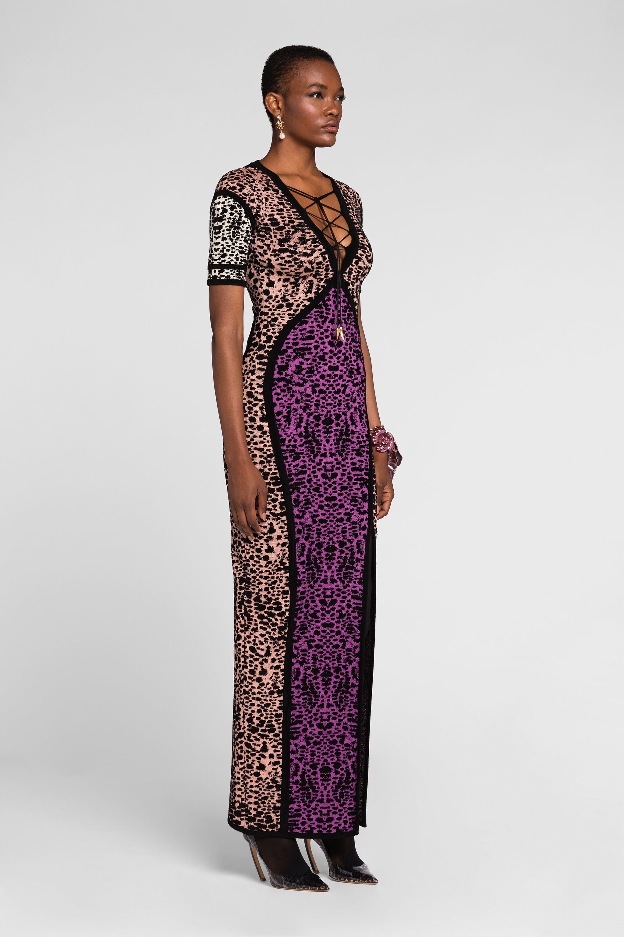 RC Animal print panelled maxi dress Purple QKM105-MI150