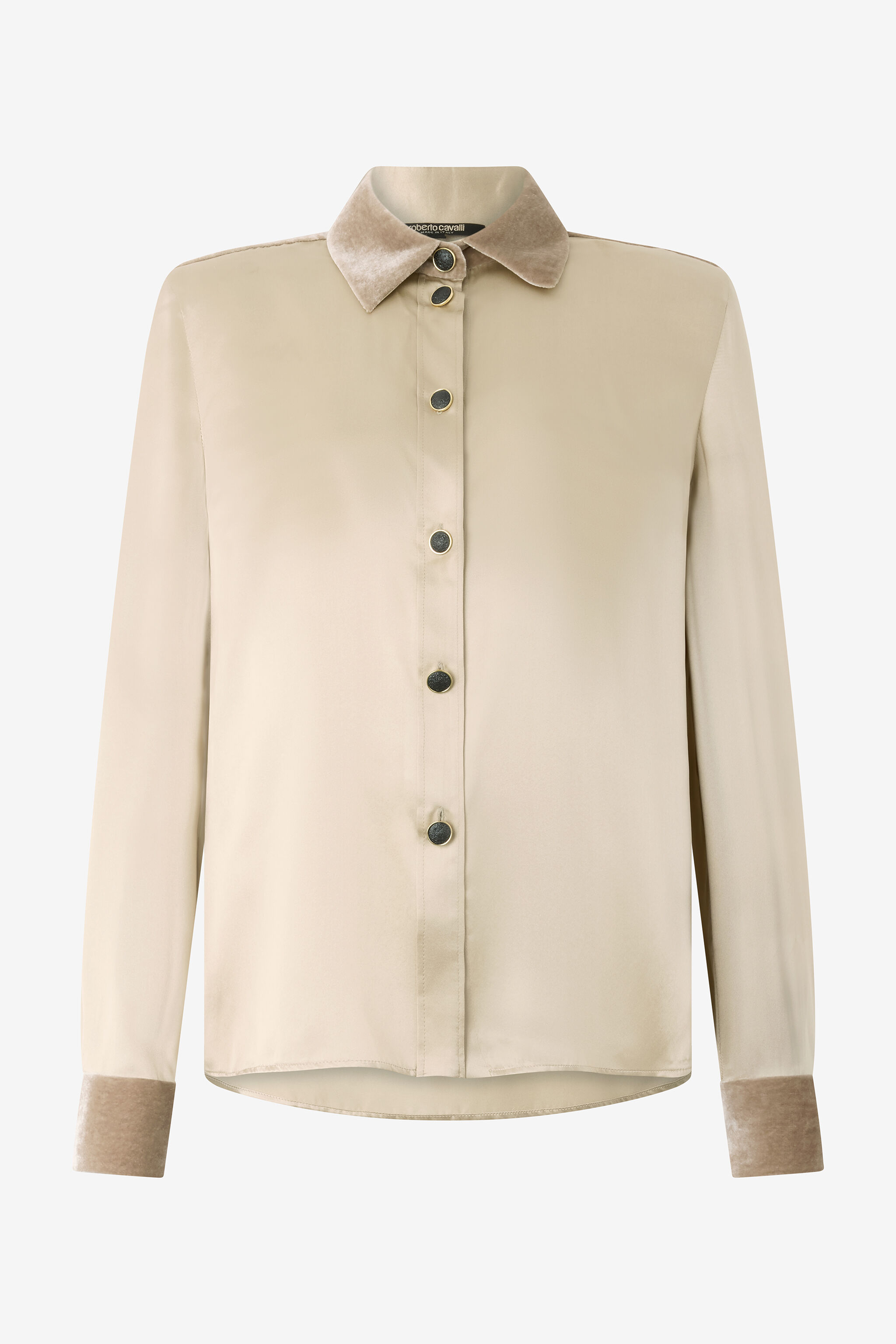 RC Beige Silk Shirt With Velvet Inserts Light Brown VWT700-SE041