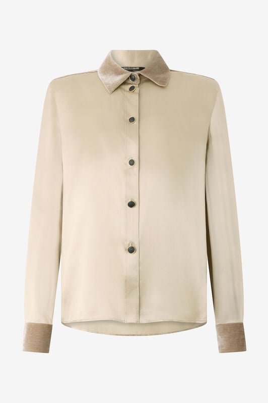 RC Beige Silk Shirt With Velvet Inserts RC Beige Silk Shirt With Velvet Inserts Light Brown VWT700-SE041