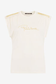 RC Elfenbeinfarbenes T-Shirt mit Logo und goldenen Applikationen IVORY SOT60K-1H003