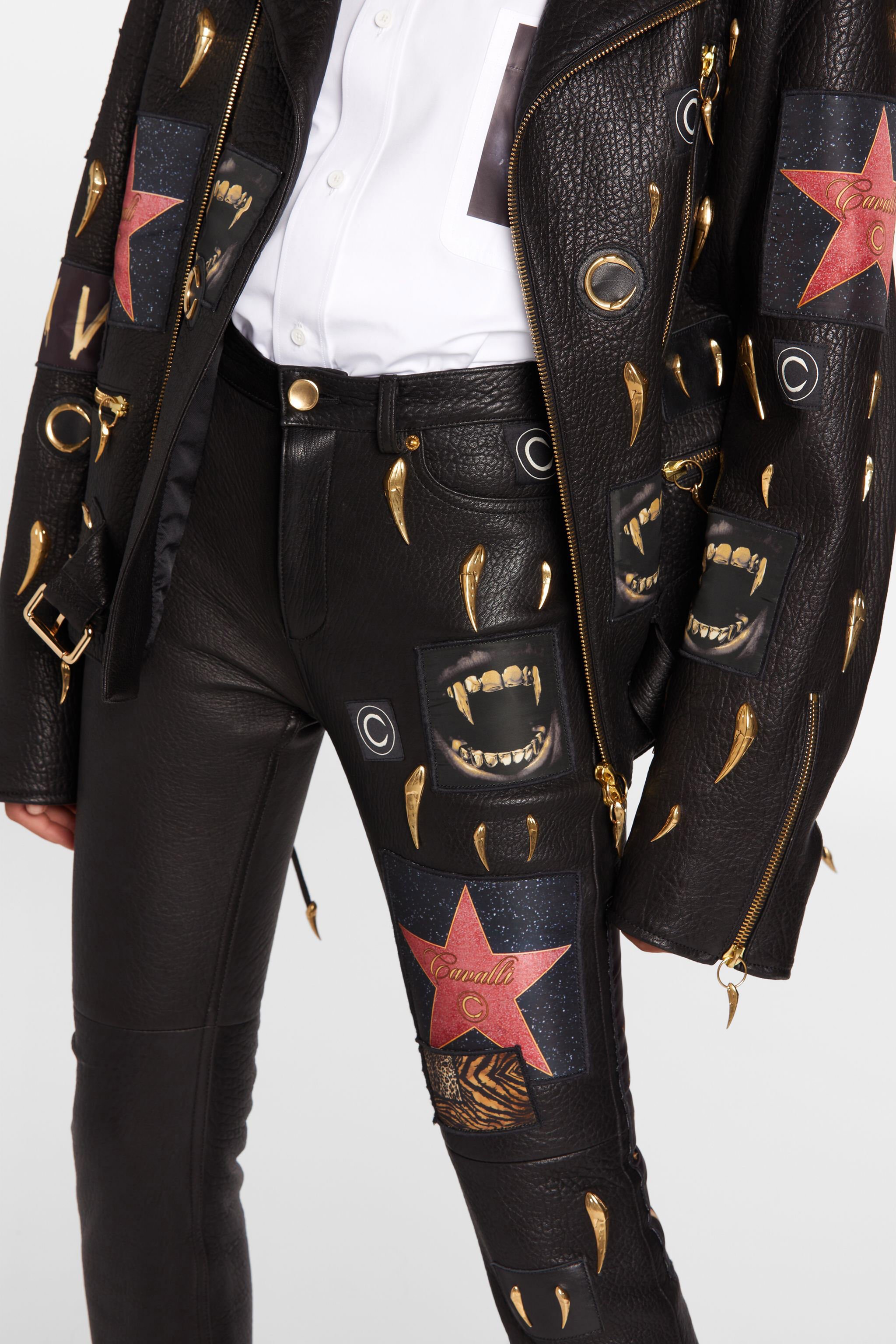 RC Pantaloni in pelle con decorazioni Nero NQP201-PN002