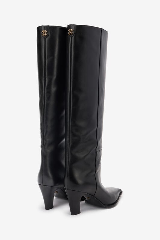 RC Leather Boots With Mirror Snake Monogram RC Leather Boots With Mirror Snake Monogram Black TKS011-PZ590