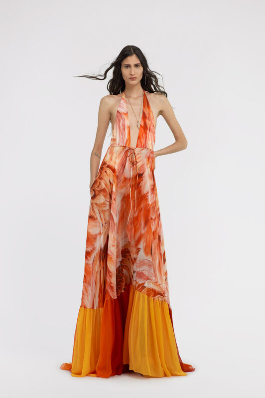 RC Plumage print long dress RC Plumage print long dress Orange SWT132-CTL71