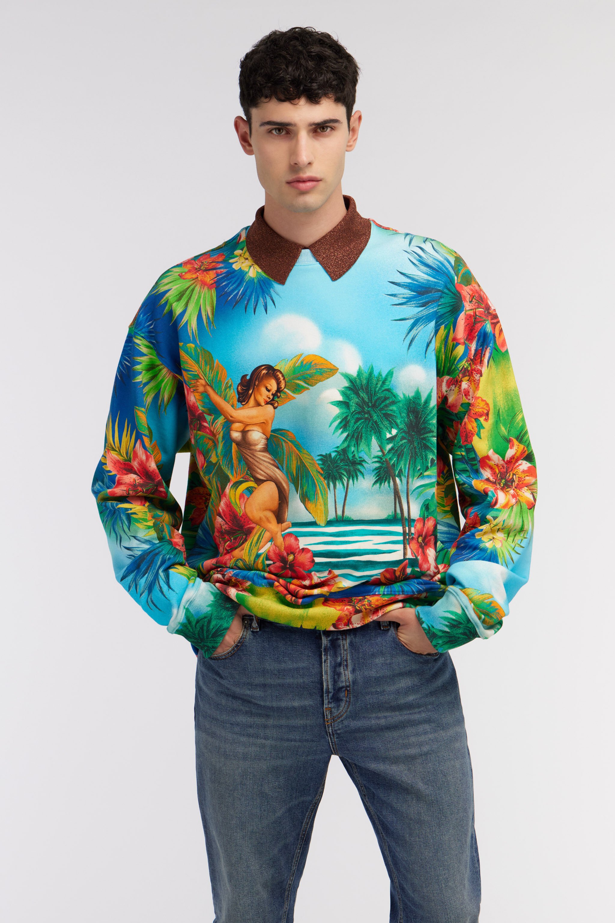 RC Hawaii print sweatshirt Light blue SRT68B-5OH10