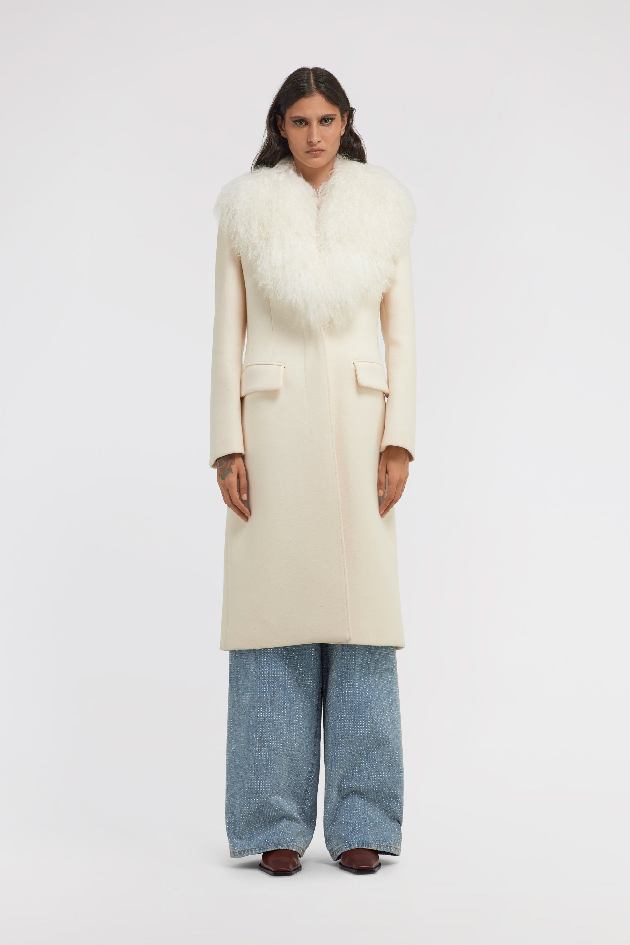 RC Long Coat with Wide Collar Ivory TKQ521-GA061