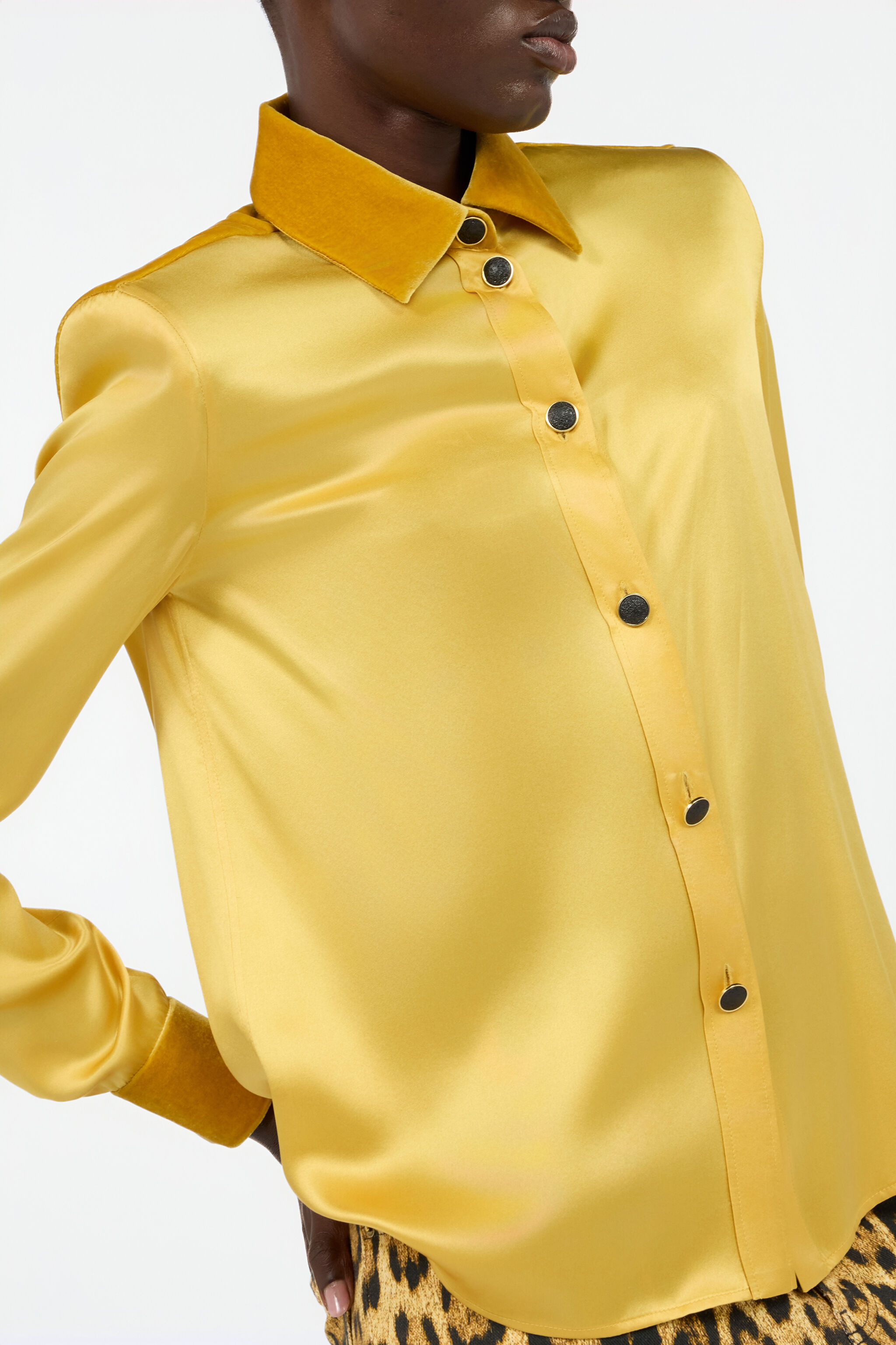 RC Ochre Silk Shirt With Velvet Inserts OCRA VWT700-SE041