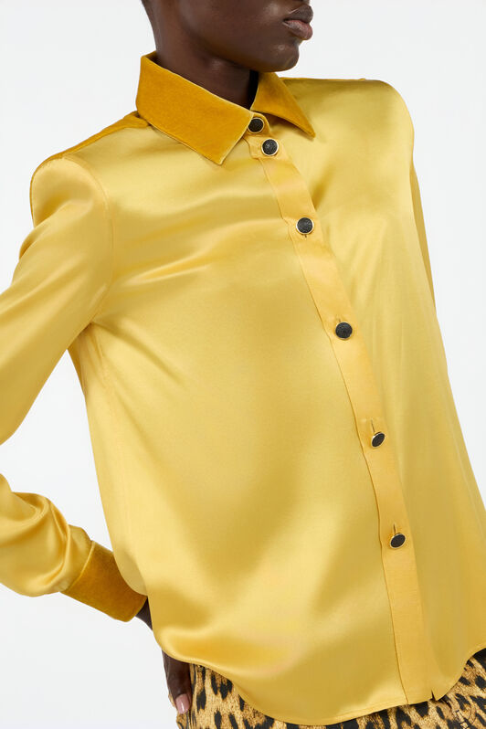 RC Ochre Silk Shirt With Velvet Inserts RC Ochre Silk Shirt With Velvet Inserts OCRA VWT700-SE041